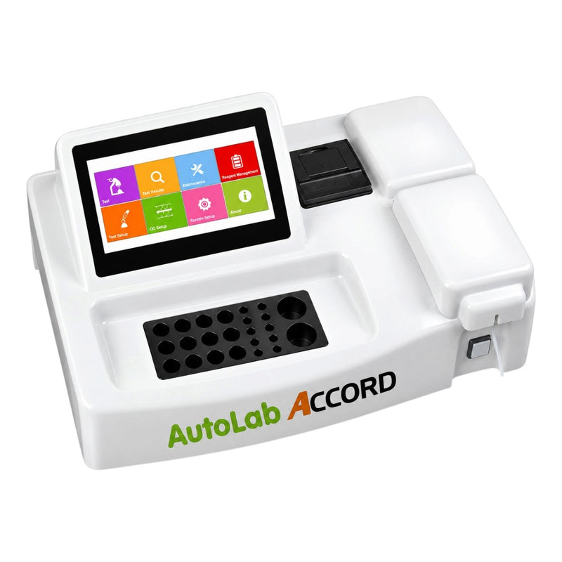 Peerless AutoLab Accord laboratory analyzer featuring a 7-inch TFT LCD touchscreen