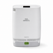 Philips Respironics SimplyGo Mini portable oxygen concentrator in white and gray with a green power button, shown on a white background.