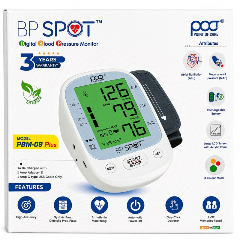 PBM-09 PLUS digital blood pressure machine with tri-color display