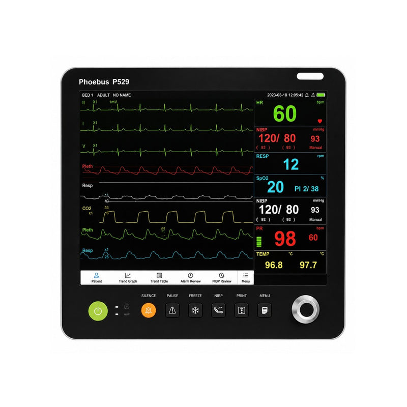 RMS Phoebus P529 ICU patient monitor with ECG SpO2 NIBP and EtCO2