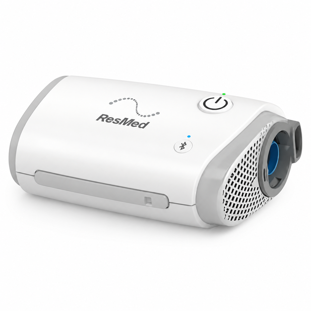 ResMed AirMini Travel Auto CPAP Machine with AutoSet technology, HumidX waterless humidification, Bluetooth connectivity, portable sleep apnea therapy device