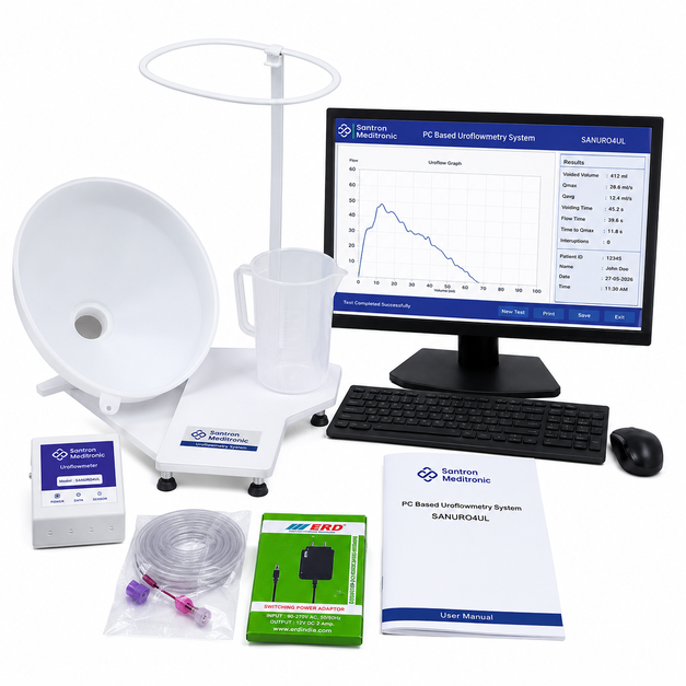Sanuro4uL PC Based Uroflowmeter Machine with gravimetric sensor, LCD display, EPSON dot matrix printer and stainless steel sensor stand