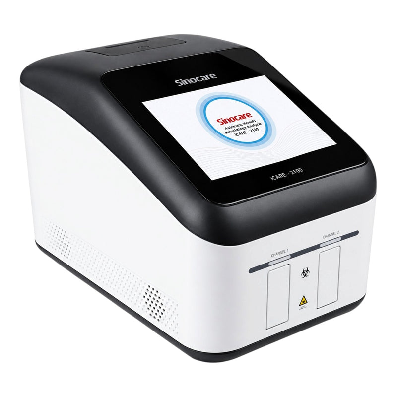 Sinocare iCARE-2100 analyzer with its single-use reaction cartridge testing system
