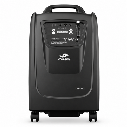 UNO10 10 LPM Oxygen Concentrator with PSA technology, 93% oxygen purity, low noise operation and optional dual-flow oxygen delivery