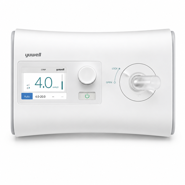 Yuwell YH-550 Auto CPAP Machine with integrated heated humidifier, 3.5-inch LCD display, APAP technology and silent high-performance motor