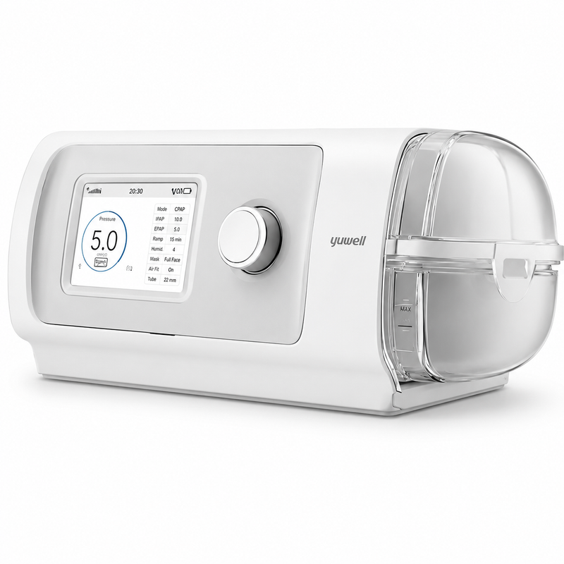 Yuwell YH450 BreathCare Auto CPAP Machine with integrated heated humidifier, color LCD display, Auto CPAP therapy and advanced leak compensation