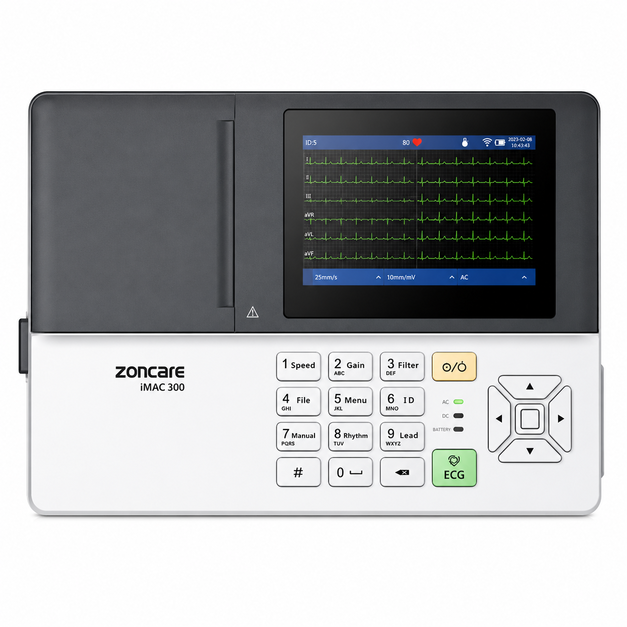Zoncare iMAC300 digital ECG machine with LAN and USB connectivity for hospital EMR integration