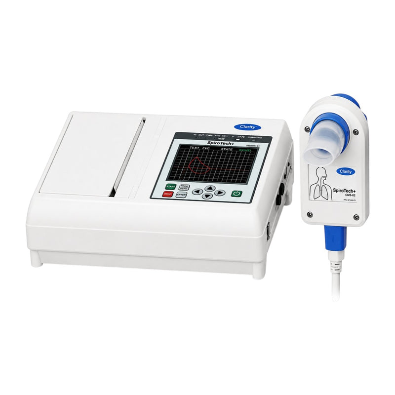 Clarity SpiroTech Plus portable PFT machine main unit with turbine handle for lung function testing