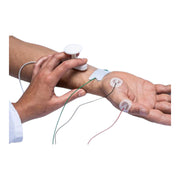 Clinician placing the Ambu Neuroline 715 Ag/AgCl surface electrode for a nerve conduction study.
