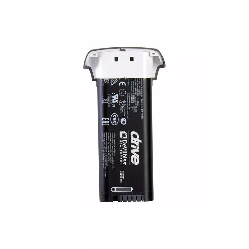 A black and white DriVue battery pack with white branding, shown from the back against a plain white background.
