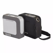 Two travel bags, one gray and one black with a strap, on a white background.