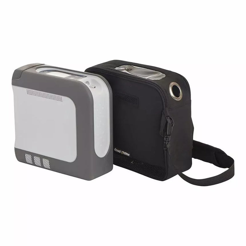 Two travel bags, one gray and one black with a strap, on a white background.
