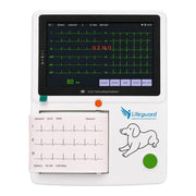 Front view of Lifeguard 3-Channel Veterinary ECG Machine displaying digital screen and printed thermal ECG paper roll on Health Yantra Store