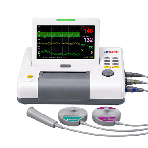 LuckCome CTG Machine with twin fetal heart rate monitoring, 7-inch TFT display and thermal printer available at Health Yantra Store