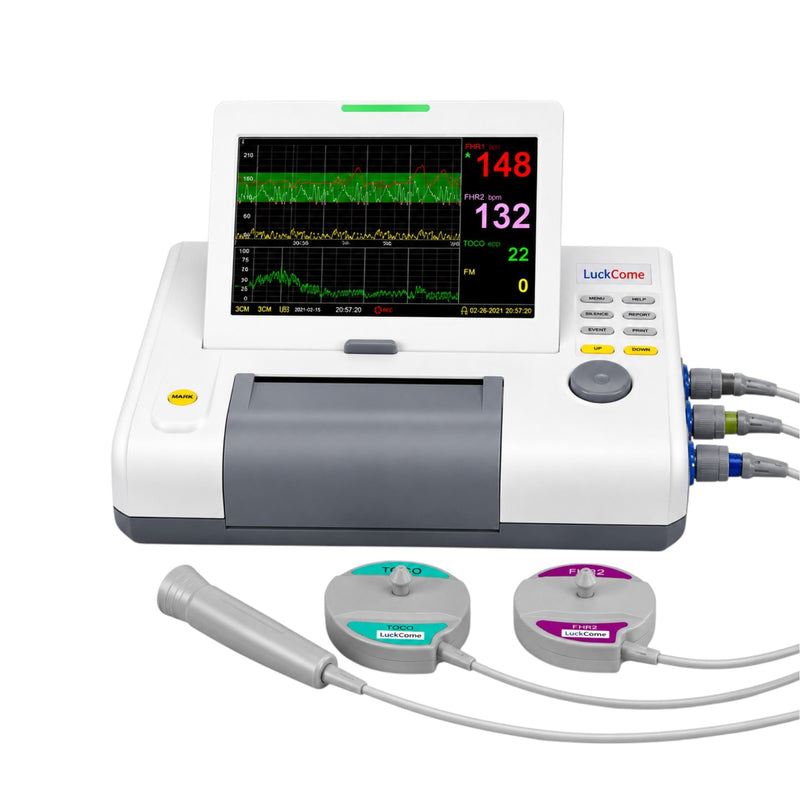 LuckCome twin FHR CTG machine for hospitals, maternity clinics and obstetric departments with built-in thermal printer