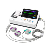 Maestros CTG 150 fetal monitor with FHR probe, TOCO transducer, and event marker.