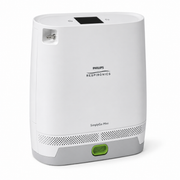 Philips Respironics SimplyGo Mini portable air cleaner in white and gray with a green power button, shown on a white background.