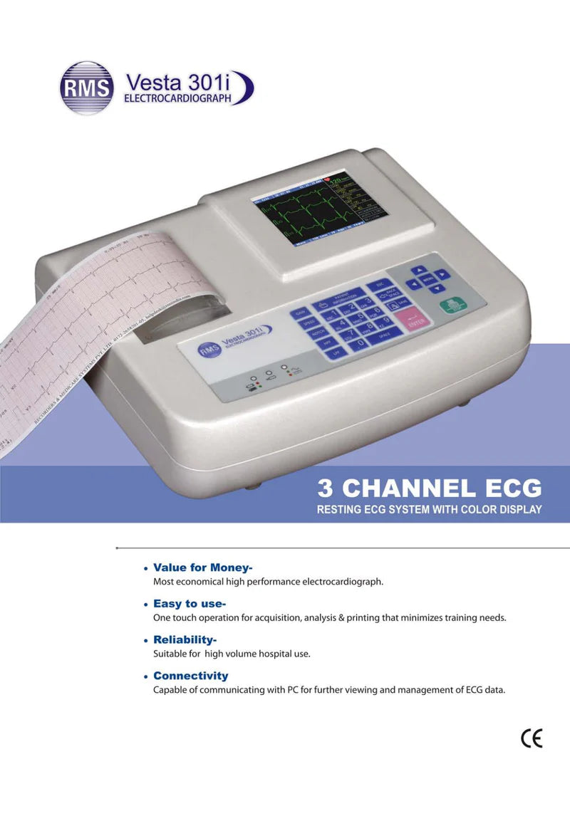 RMS Vesta 301i 3-Channel ECG Machine – Portable Digital ECG with TFT Display
