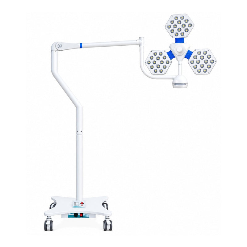 Vega 3M Surgical Light infographic showing 125000 Lux, 57 LEDs, 93 Ra and digital touch intensity control